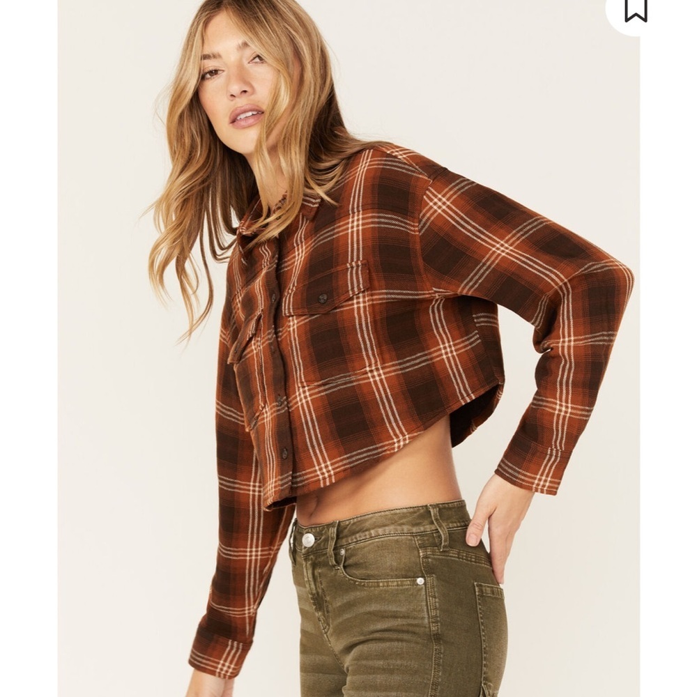 NWT Cleo + Wolf Plaid Print Cropped Long Sleeve Shirt